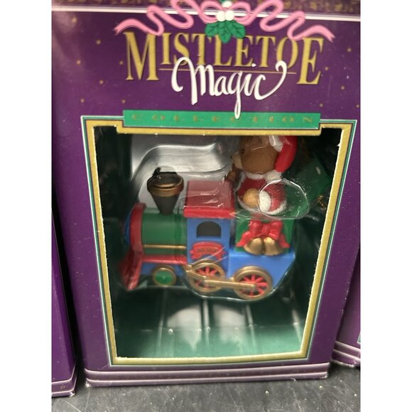 5 Mistletoe Magic Christmas Ornament Orig Boxes Baby Reindeer Train Mouse & Elf - Picture 5 of 16